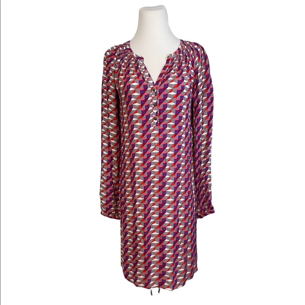 Banana Republic 2 Rayon Purple Gray Red Abstract Print Shift & Slip Dress 2pc